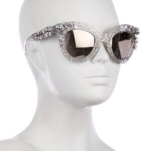 Authentic Dolce & Gabbana Silver Filigree and Crystal Sunglasses